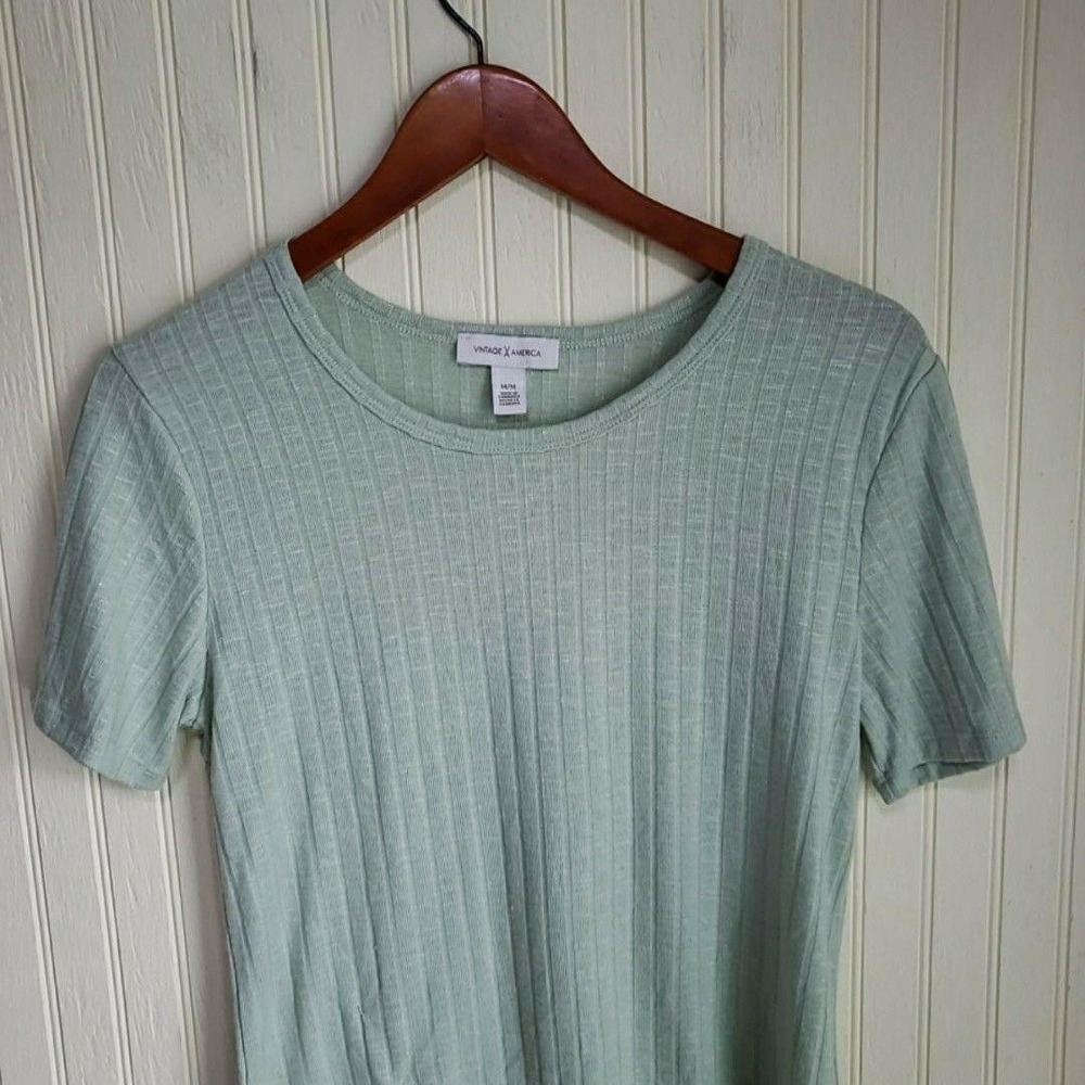 Vintage X America Shirt Womens Medium Green Crew Neck Short Sleeve Ribbed Top